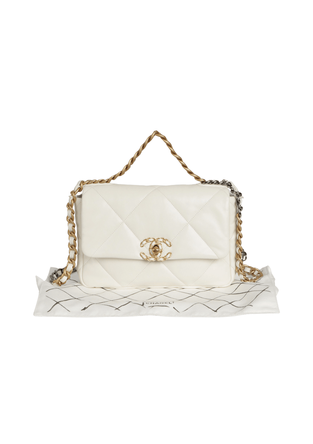 BOLSA CHANEL 19 FLAP BAG GOATSKIN BRANCO ORIGINAL Gringa