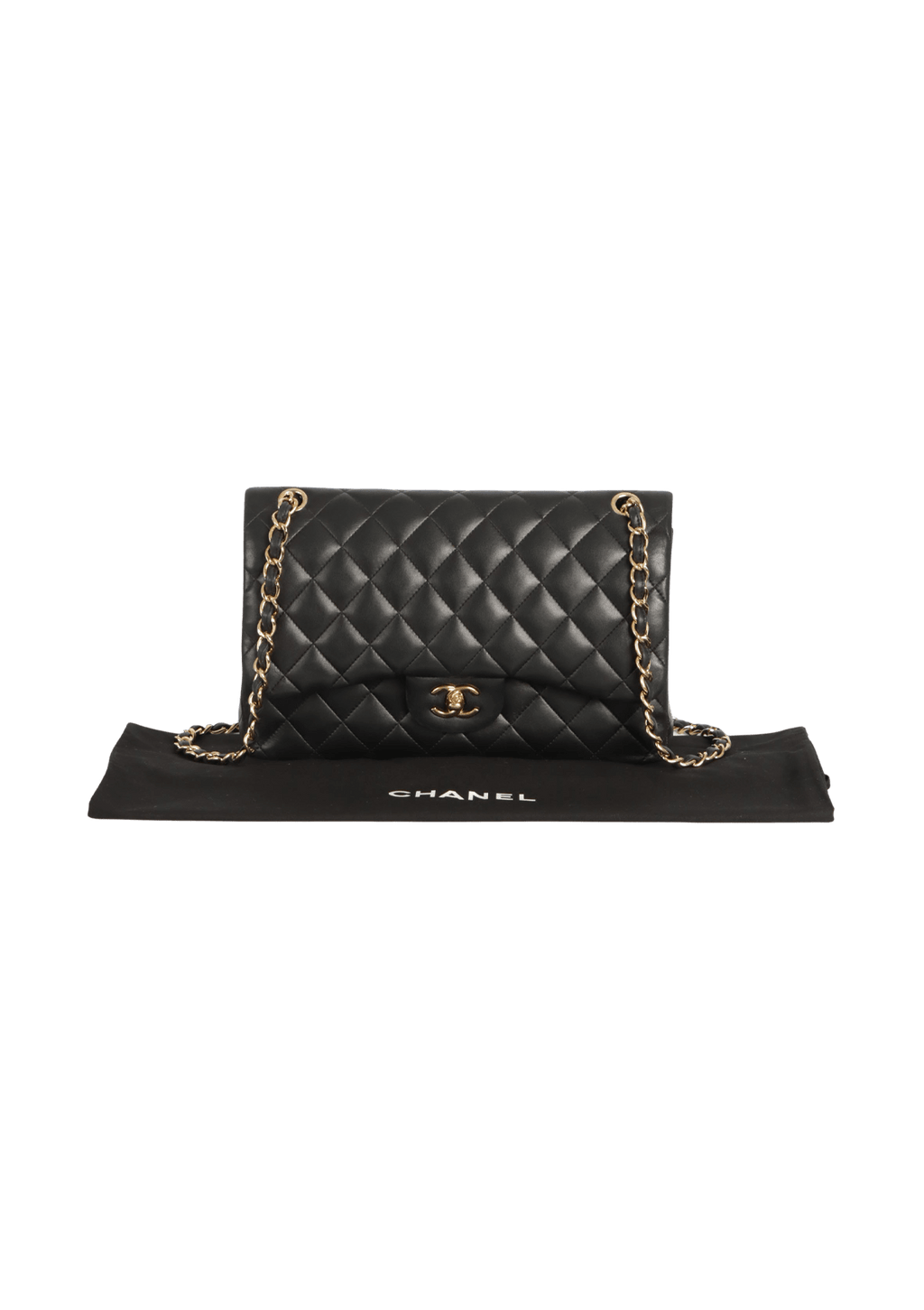BOLSA CHANEL JUMBO CLASSIC DOUBLE FLAP LAMBSKIN PRETO ORIGINAL Gringa