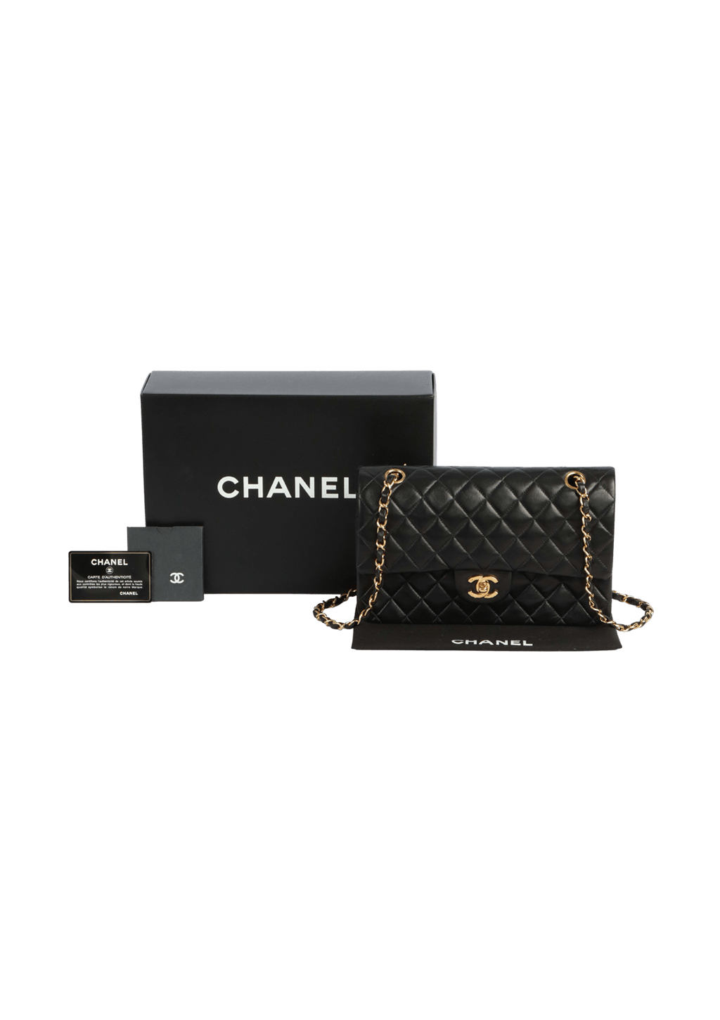 BOLSA CHANEL MEDIUM CLASSIC DOUBLE FLAP LAMBSKIN PRETO ORIGINAL Gringa