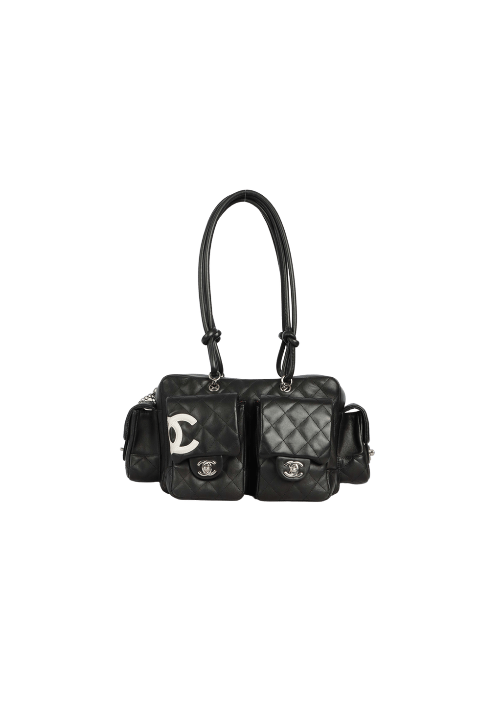 Chanel Black/White Quilted Leather Ligne Cambon Reporter Bag