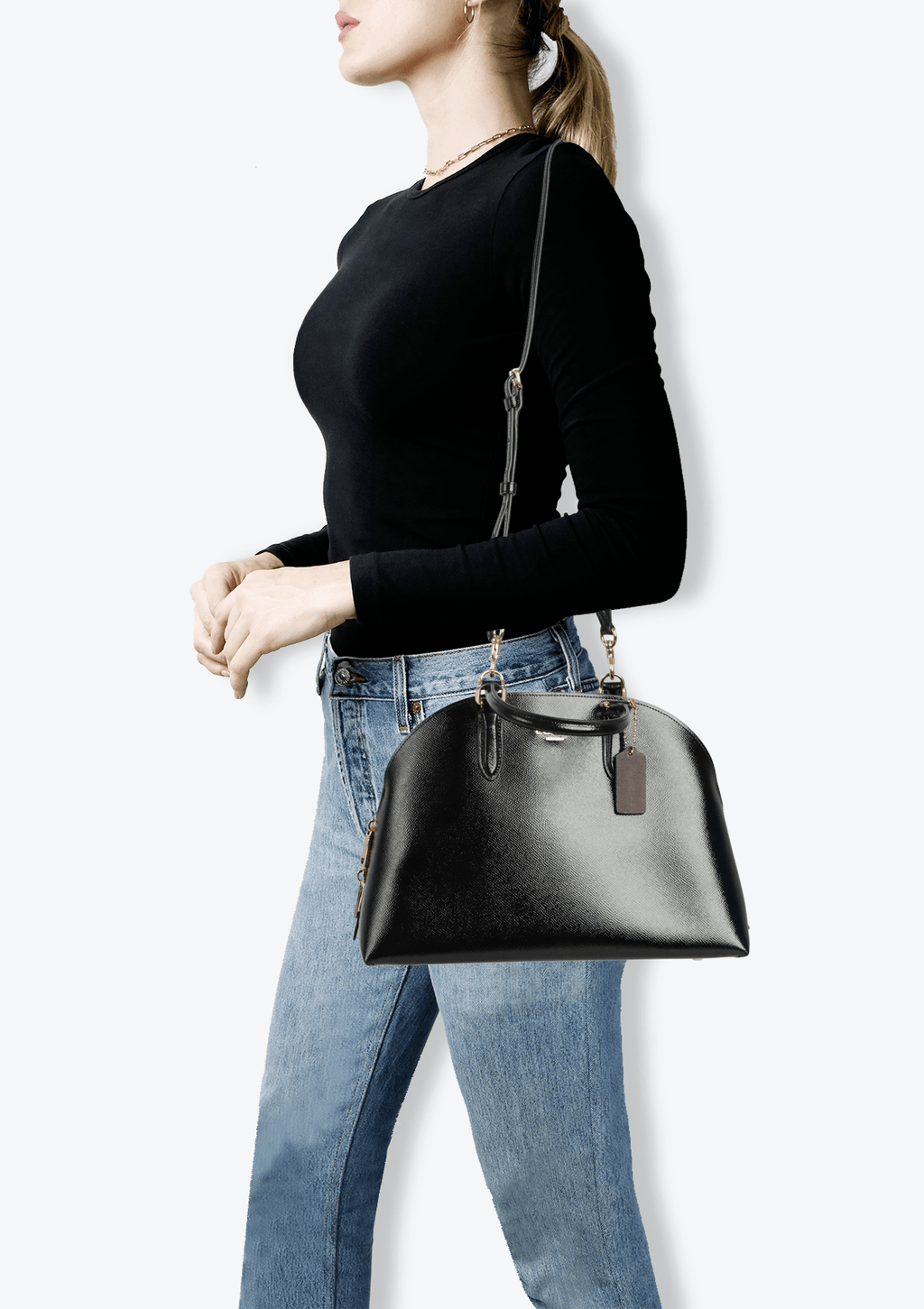 Coach quinn satchel top in crossgrain patent leather