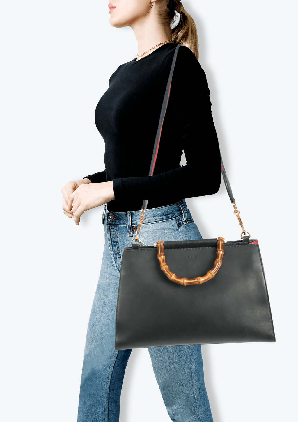 Nymphaea leather discount top handle bag