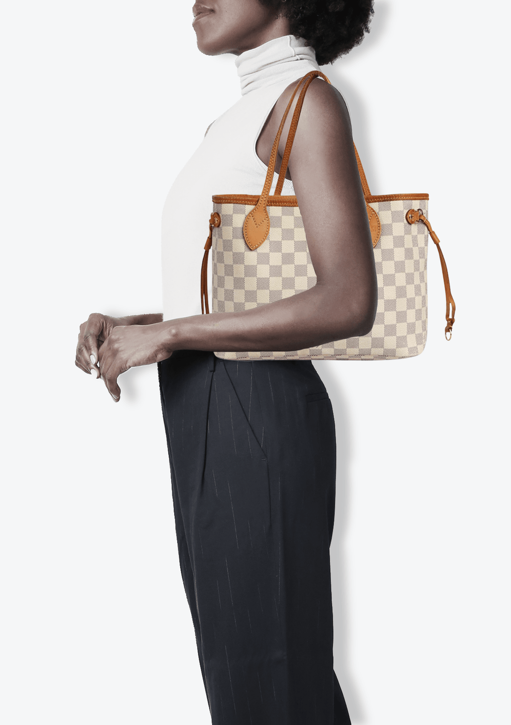 Authentic Louis Vuitton Damier Azur Neverfull PM Shoulder Tote Bag