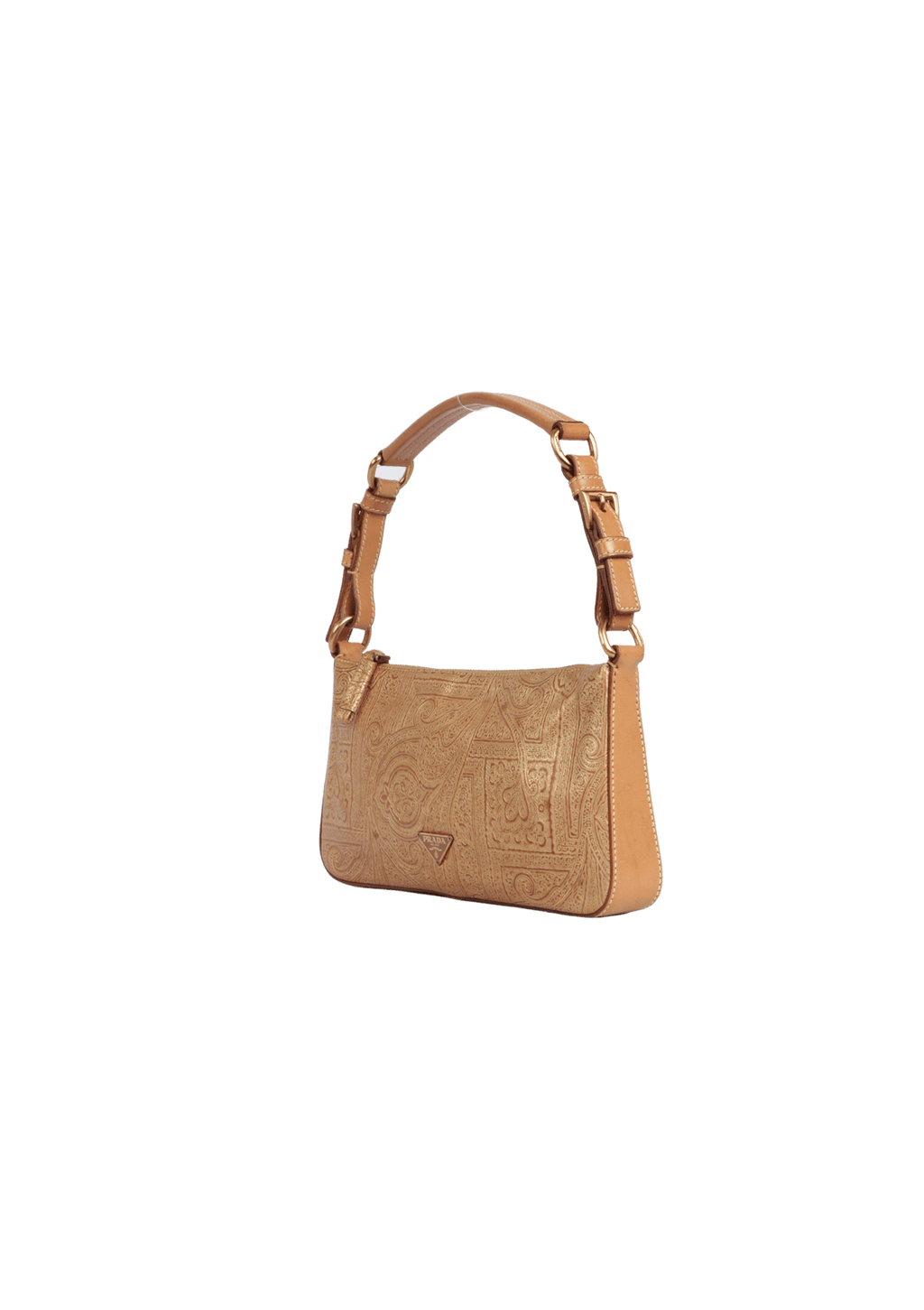 BOLSA PRADA LEATHER SHOULDER BAG DOURADO ORIGINAL Gringa