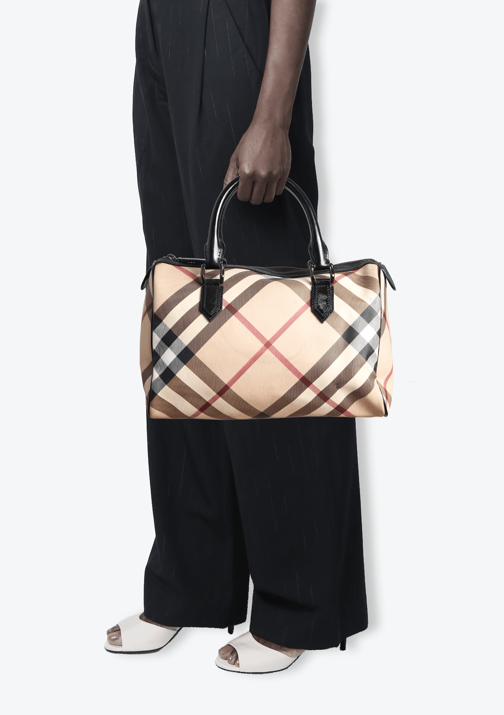 BURBERRY Small Chester Nova Check Patent Bowling Bag Black