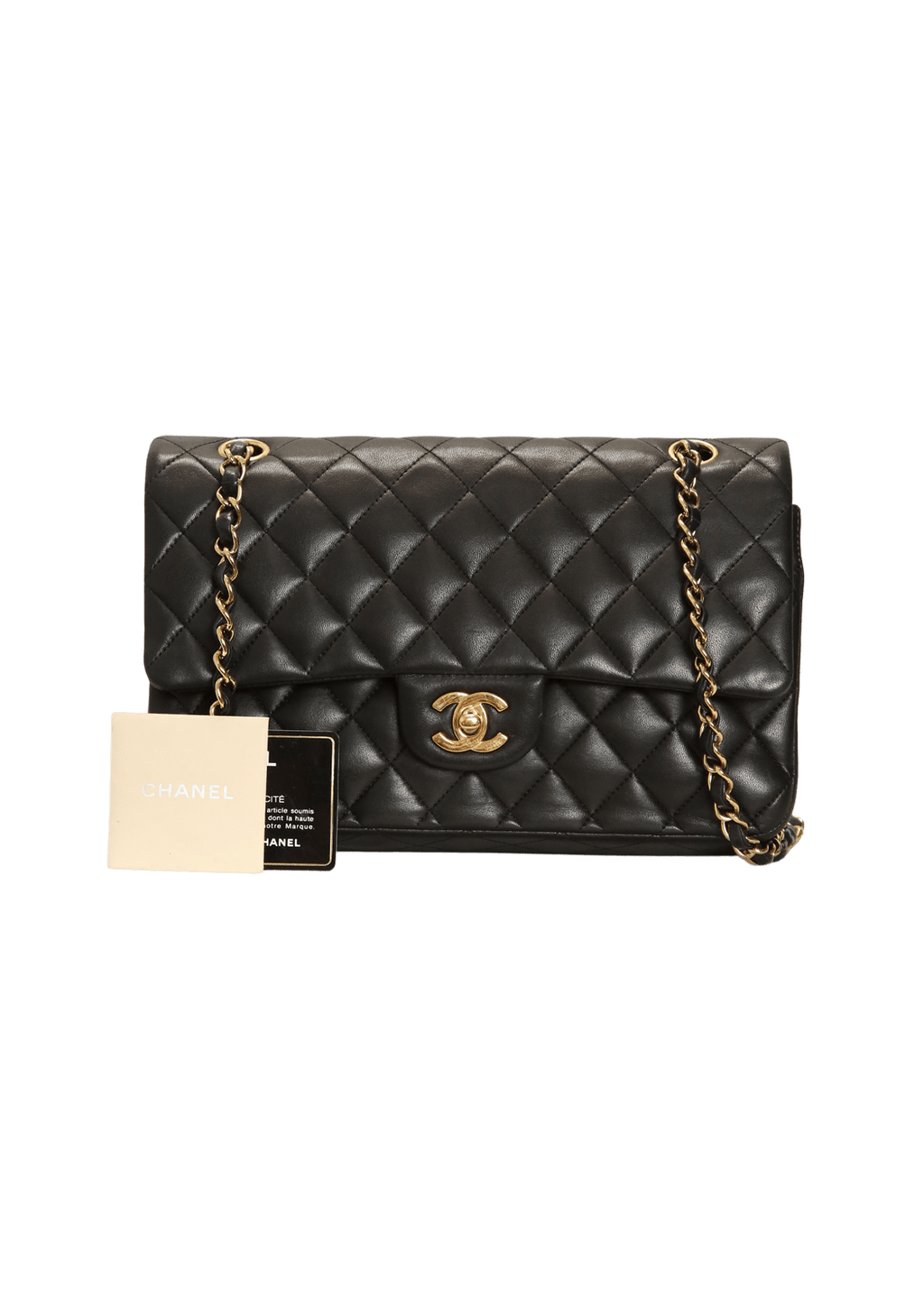 BOLSAS CHANEL MEDIUM CLASSIC DOUBLE FLAP LAMBSKIN PRETA ORIGINAL