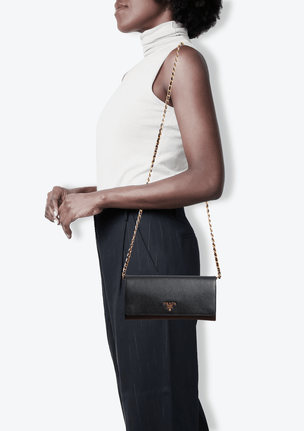 Prada saffiano metal wallet on chain deals