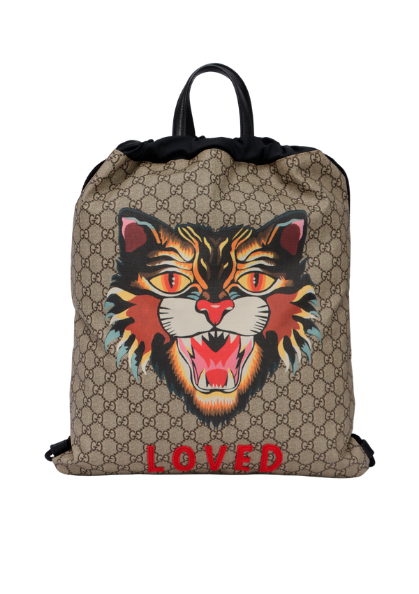 GG SUPREME ANGRY CAT DRAWSTRING BACKPACK
