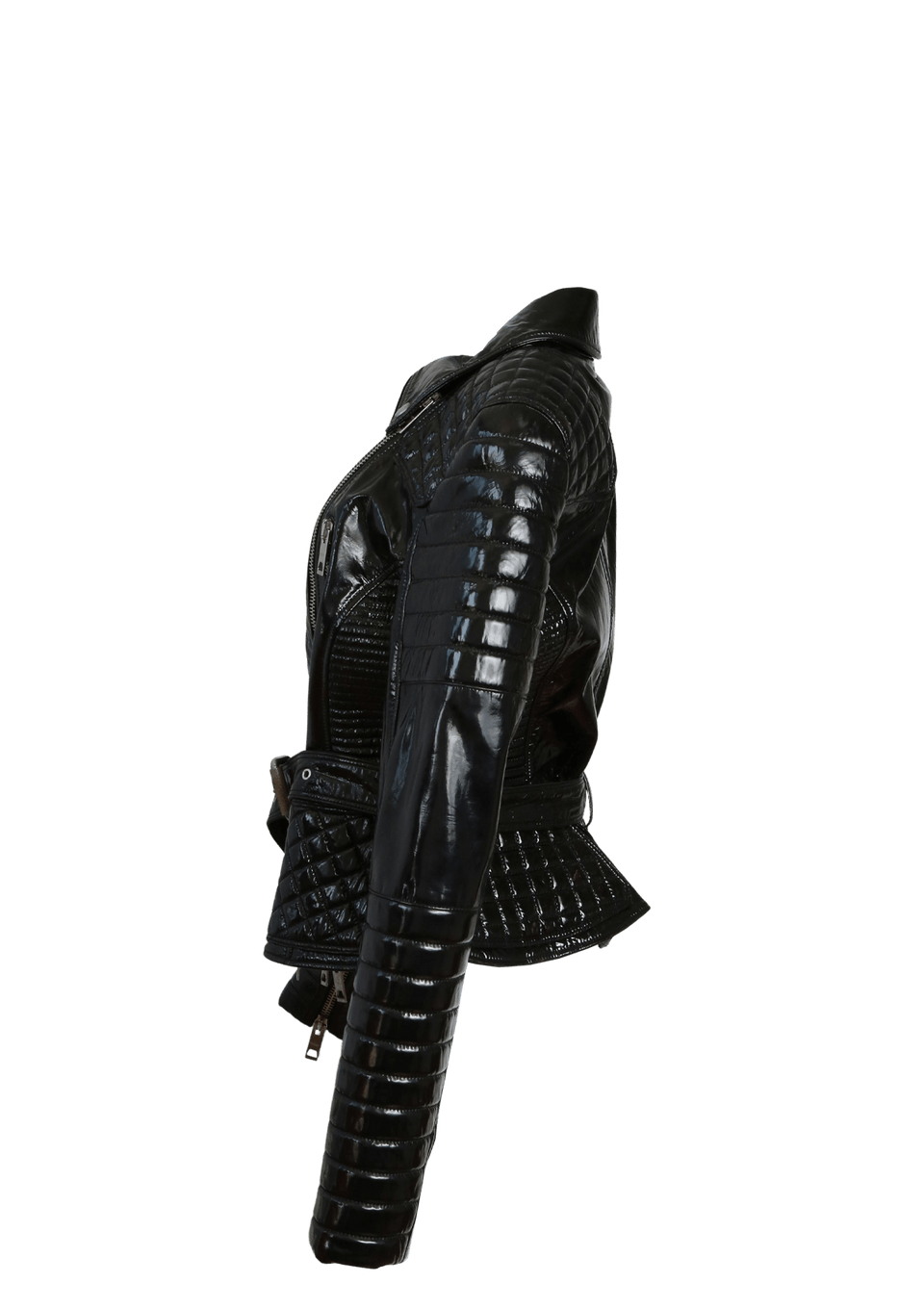 PANTENT BELTED BIKER JACKET 42