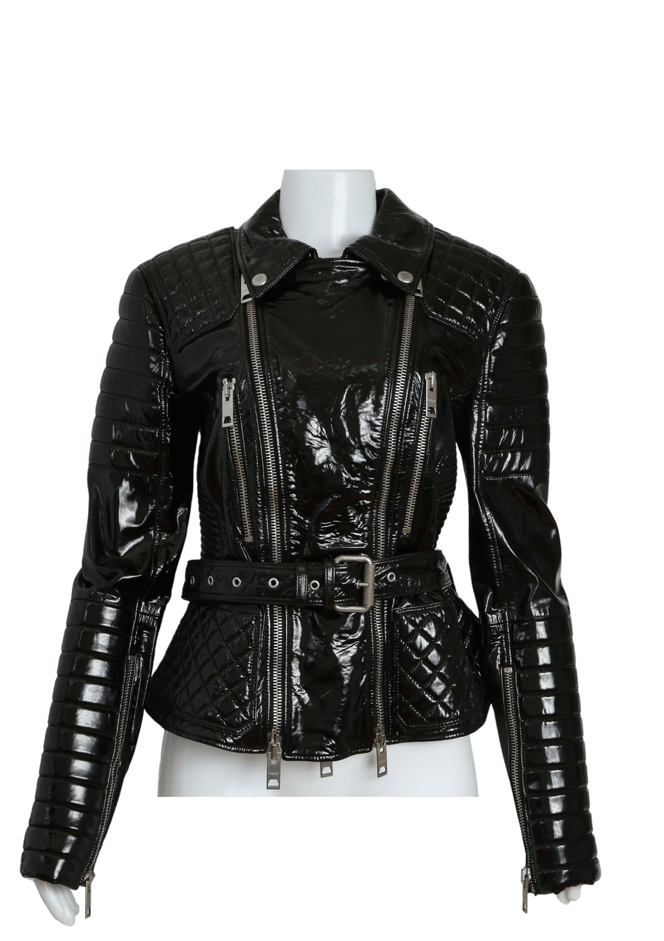 PANTENT BELTED BIKER JACKET 42
