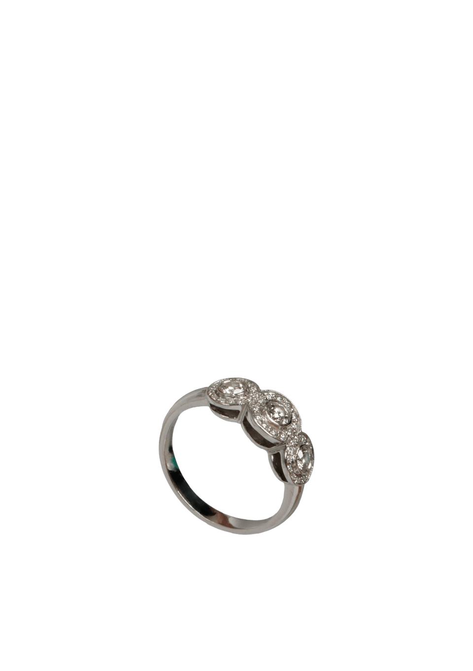 THREE STONE CIRCLET DIAMOND HALO RING