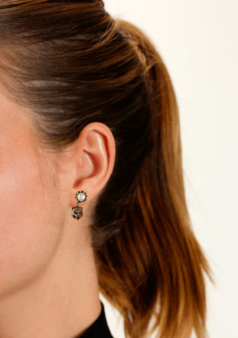 CRYSTAL FELINE HEAD EARRINGS