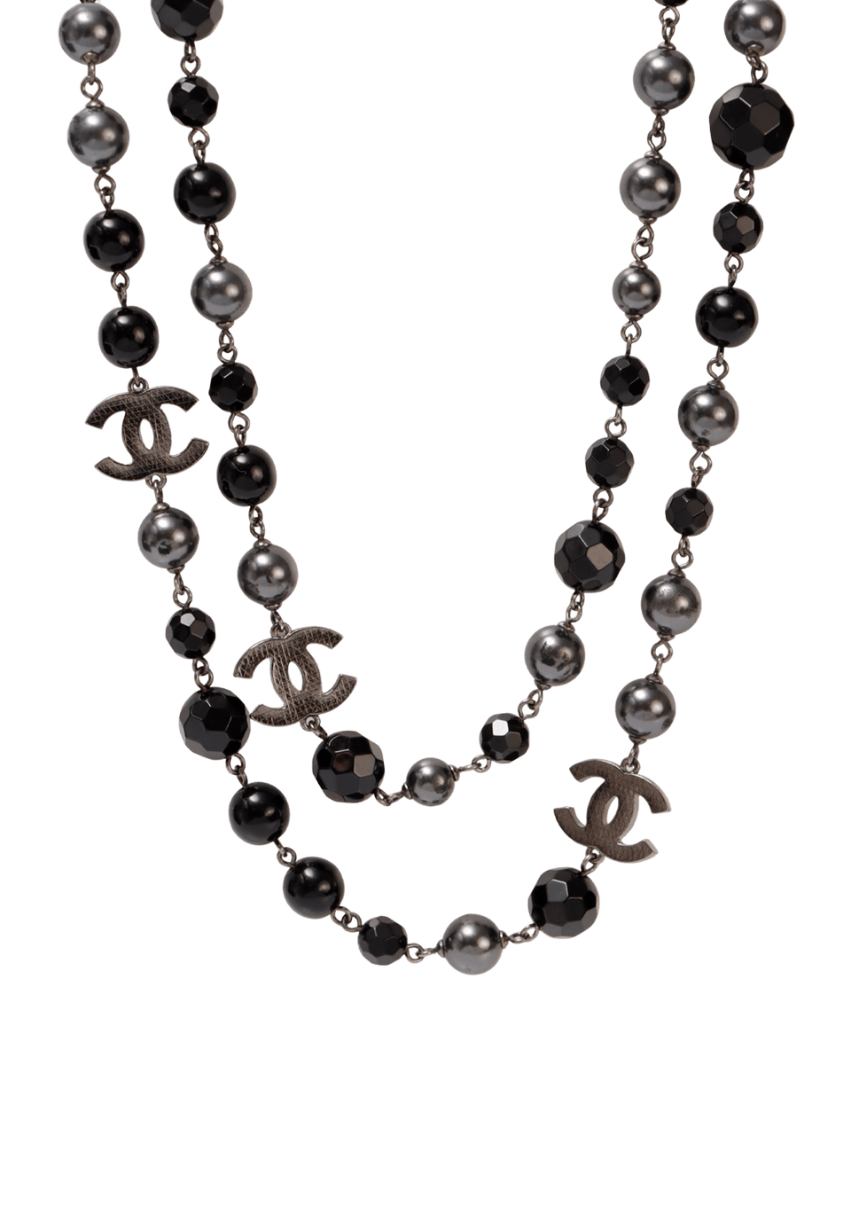 FAUX PEARL & BEAD CC STATION NECKLACE