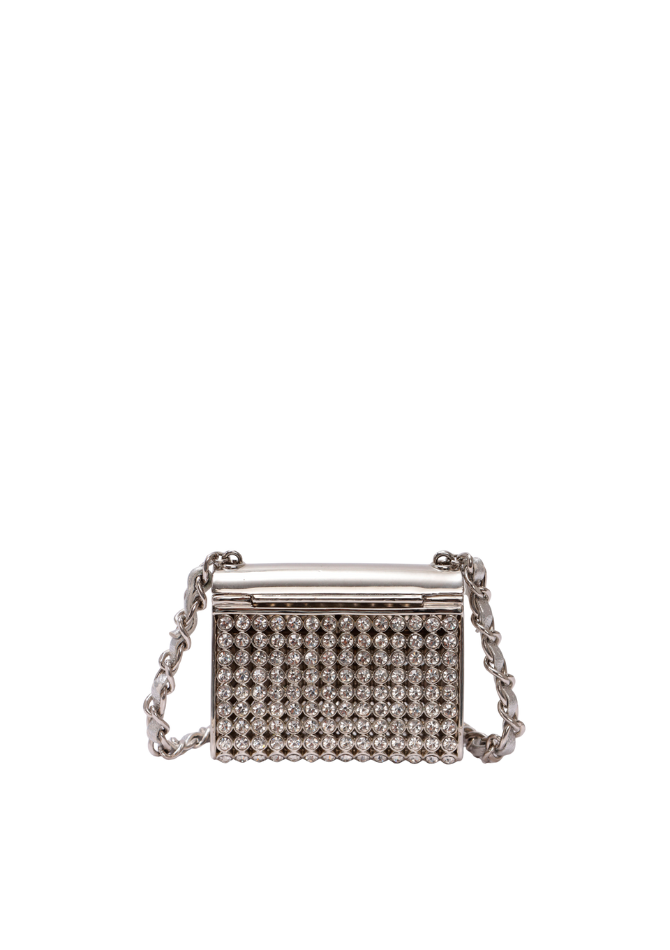 METAL AND STRASS CRYSTAL FLAP BAG NECKLACE