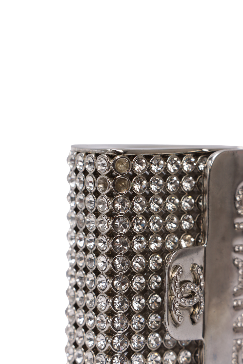 METAL AND STRASS CRYSTAL FLAP BAG NECKLACE