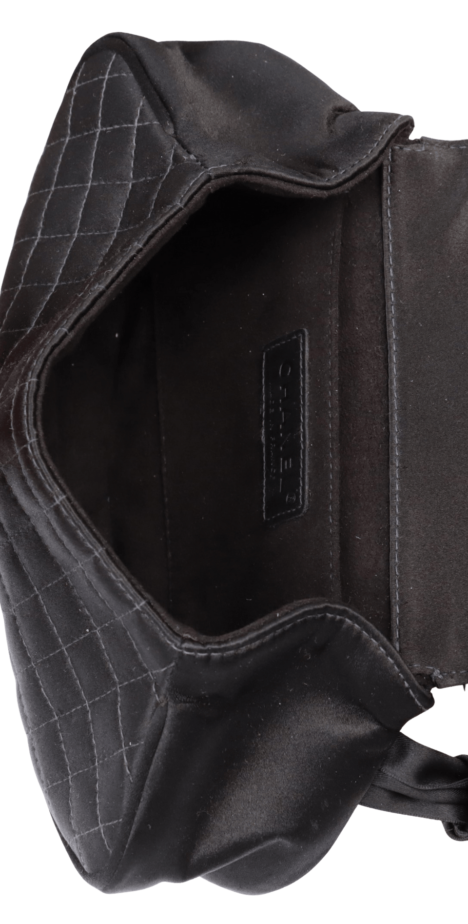 CC CHOCOLATE BAR SATIN QUILTED WRISTLET BOW CLUTCH