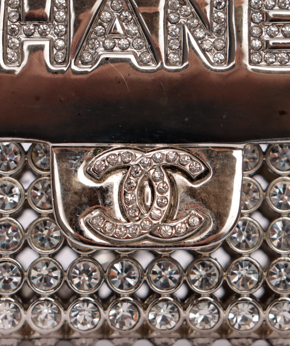 METAL AND STRASS CRYSTAL FLAP BAG NECKLACE