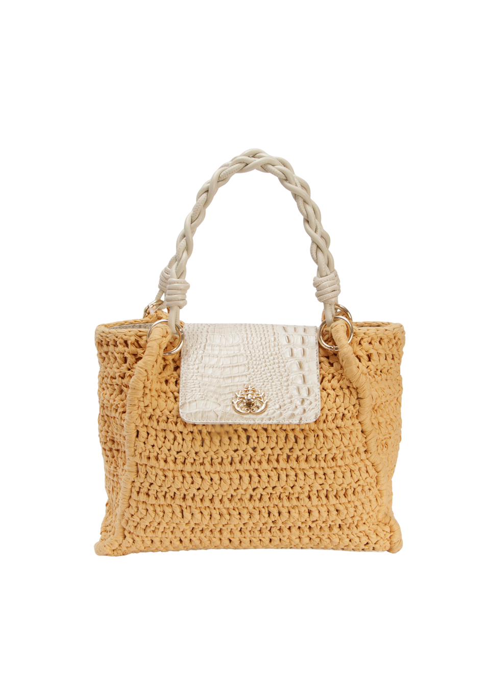 BOLSA SHOPPER EM CROCHÊ E COURO NATURAL