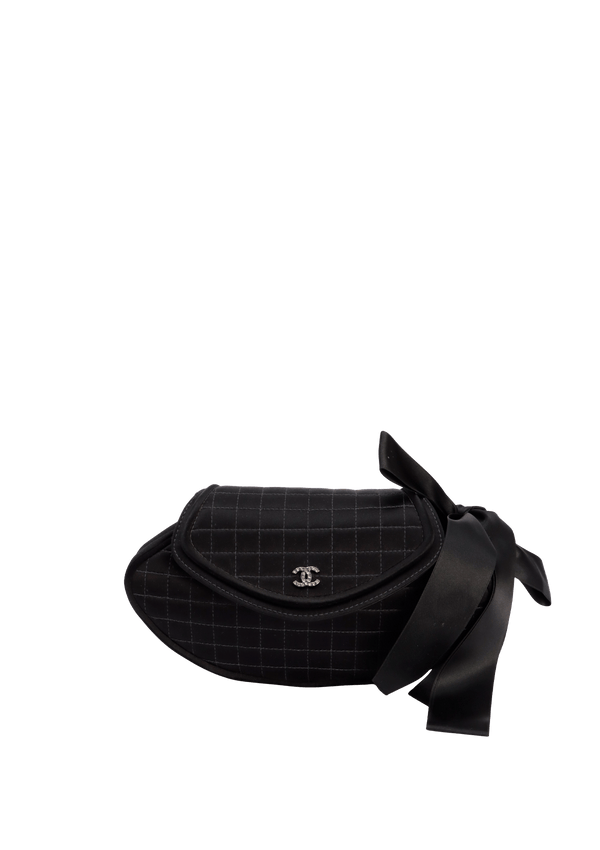 CC CHOCOLATE BAR SATIN QUILTED WRISTLET BOW CLUTCH