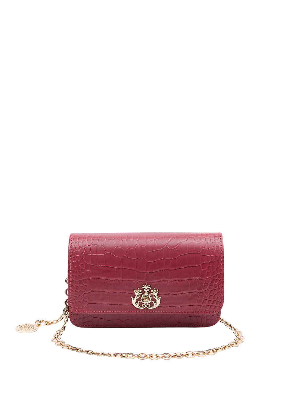 BOLSA CARTEIRA COM CORRENTE TRANSVERSAL FOREVER NEW CROCO BURGUNDY