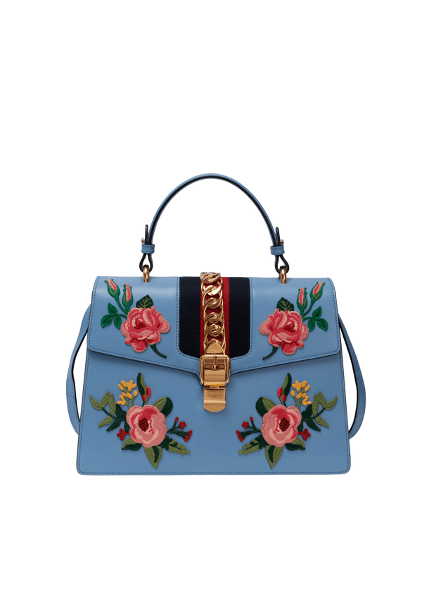 EMBROIDERED SYLVIE TOP HANDLE BAG