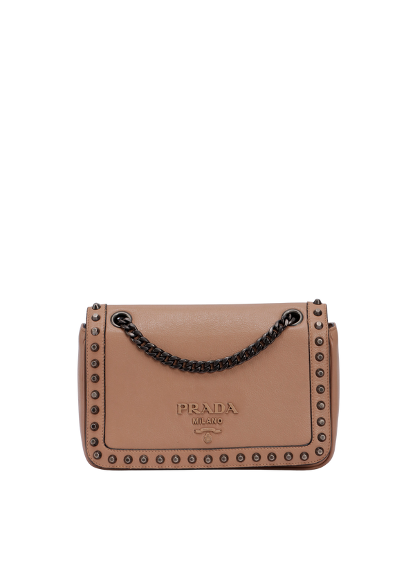 STUDDED GLACE FLAP BAG