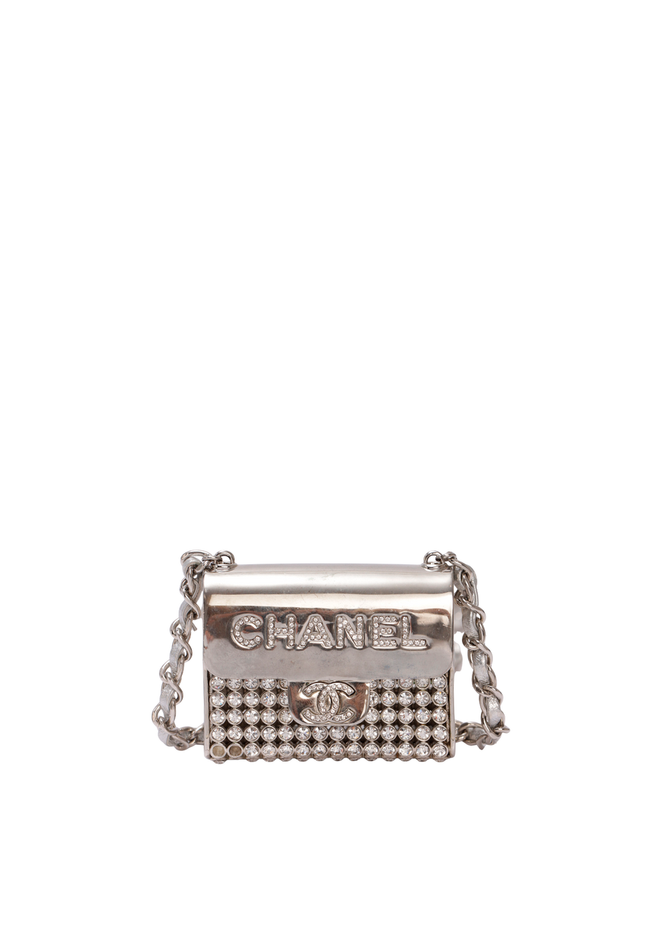 METAL AND STRASS CRYSTAL FLAP BAG NECKLACE
