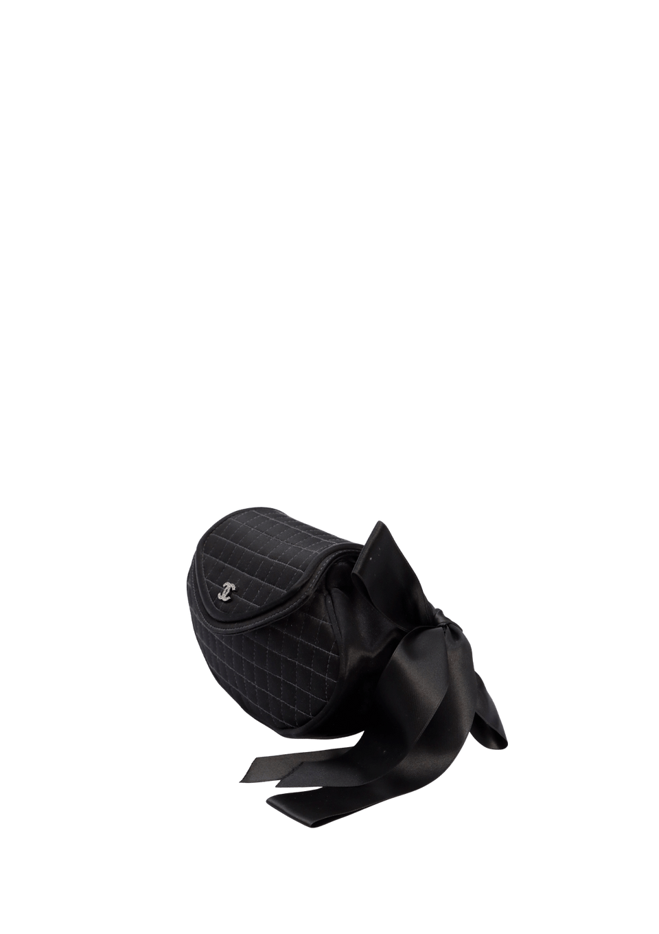 CC CHOCOLATE BAR SATIN QUILTED WRISTLET BOW CLUTCH