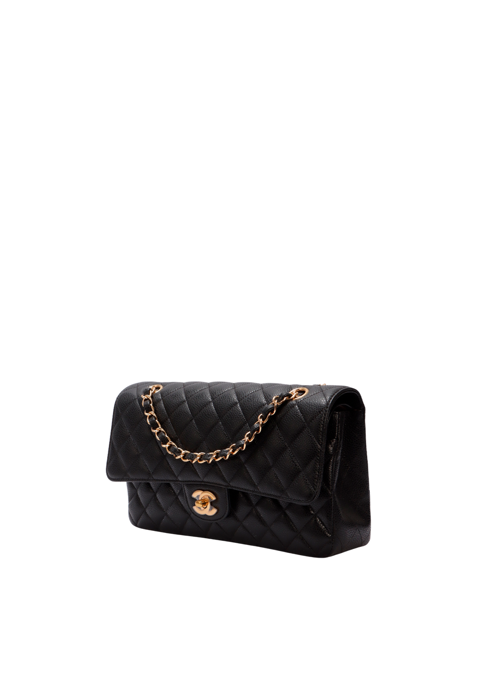 MEDIUM EAST WEST CLASSIC DOUBLE FLAP CAVIAR