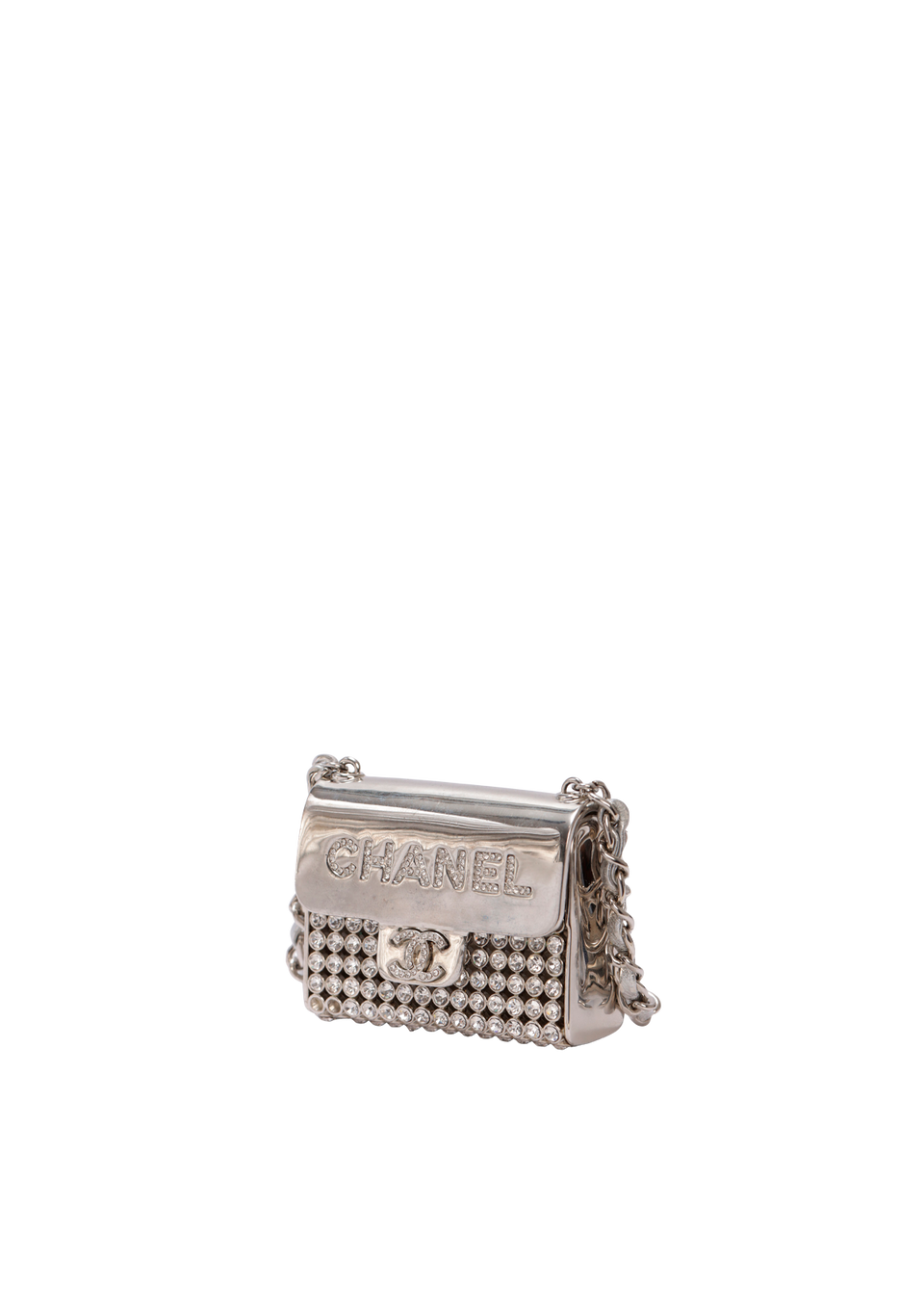 METAL AND STRASS CRYSTAL FLAP BAG NECKLACE