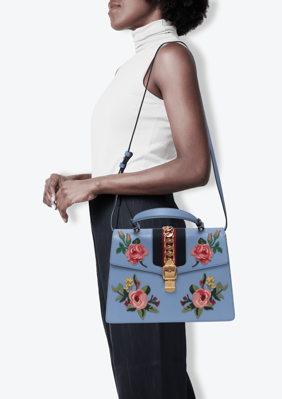 EMBROIDERED SYLVIE TOP HANDLE BAG