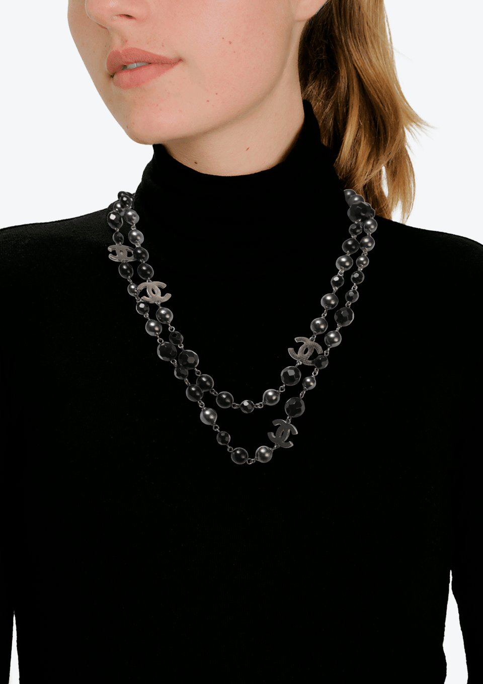 FAUX PEARL & BEAD CC STATION NECKLACE