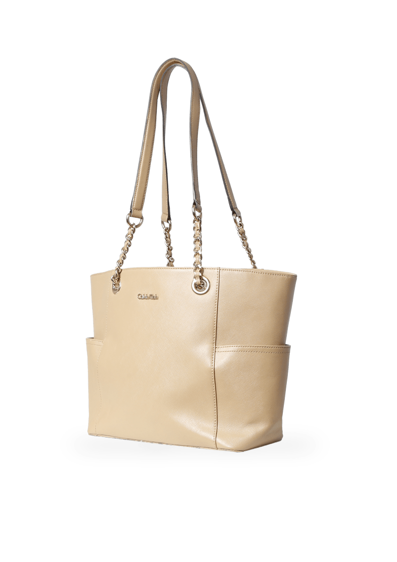 Saffiano leather chainlink tote on sale bag