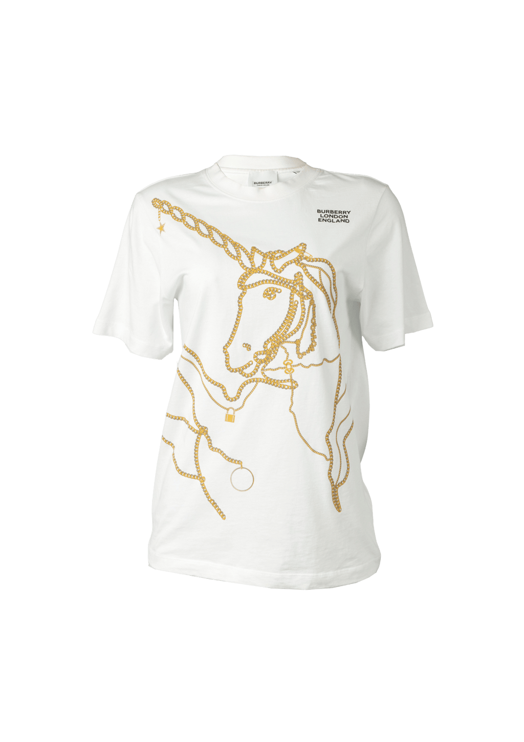 BLUSA BURBERRY KIDS UNICORN CHAIN PRINTED T SHIRT 14Y BRANCO ORIGINAL Gringa