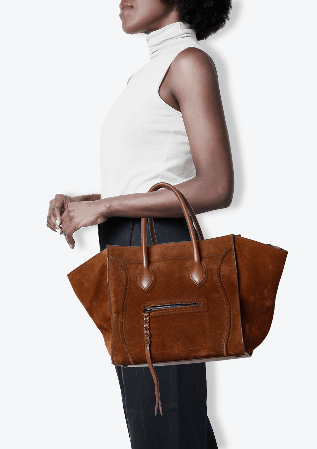 BOLSA CELINE SUEDE MEDIUM PHANTOM LUGGAGE TOTE MARROM Gringa