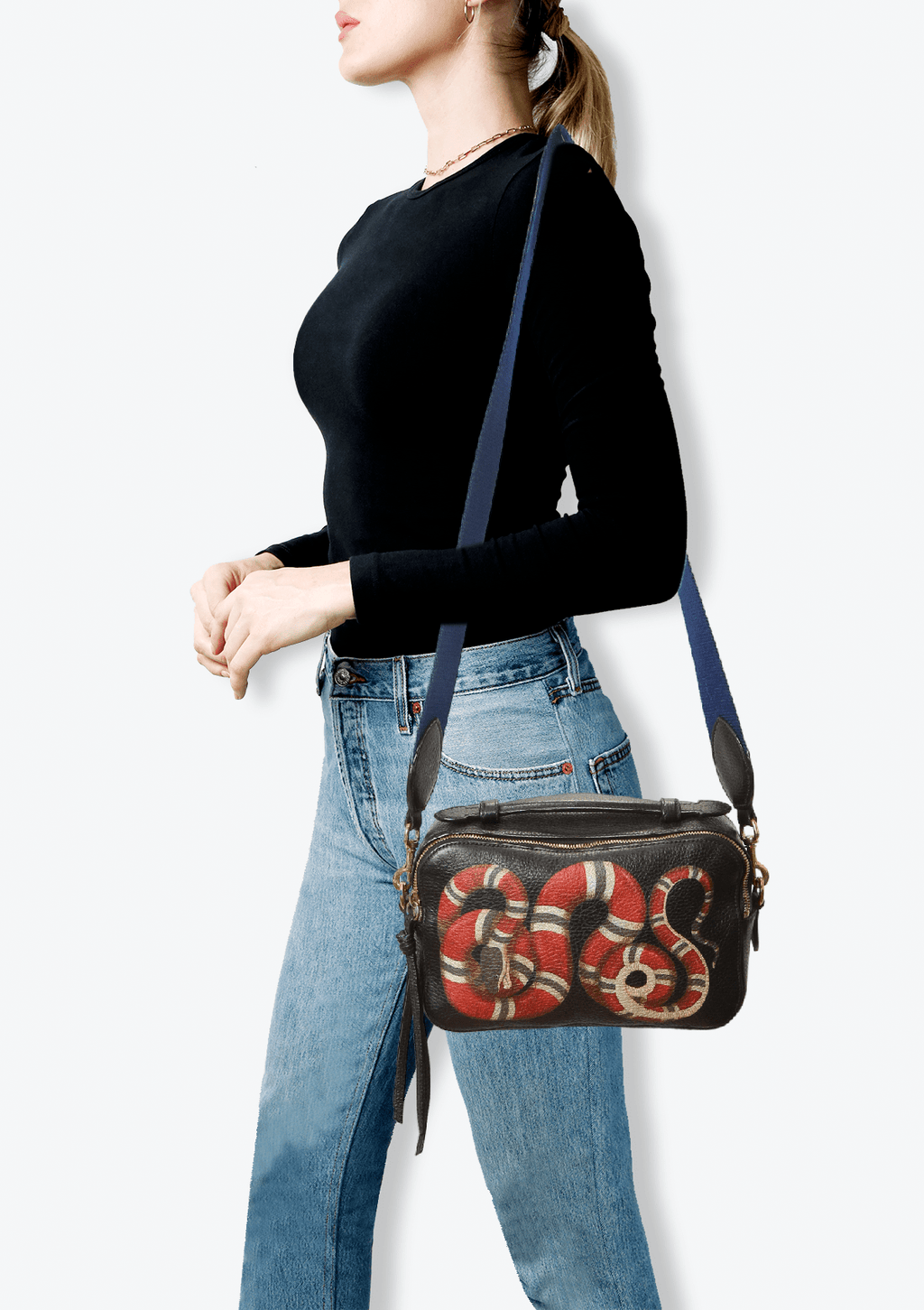 BOLSA GUCCI MERVEILLES KINGSNAKE CAMERA BAG PRETO ORIGINAL Gringa