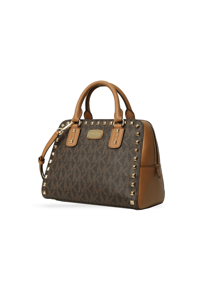 BOLSA MICHAEL KORS NEW SIGNATURE STUDDED BAG MARROM Gringa