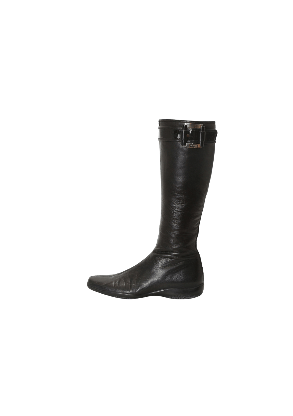 LEATHER BUCKLE FLAT BOOTS 35.5