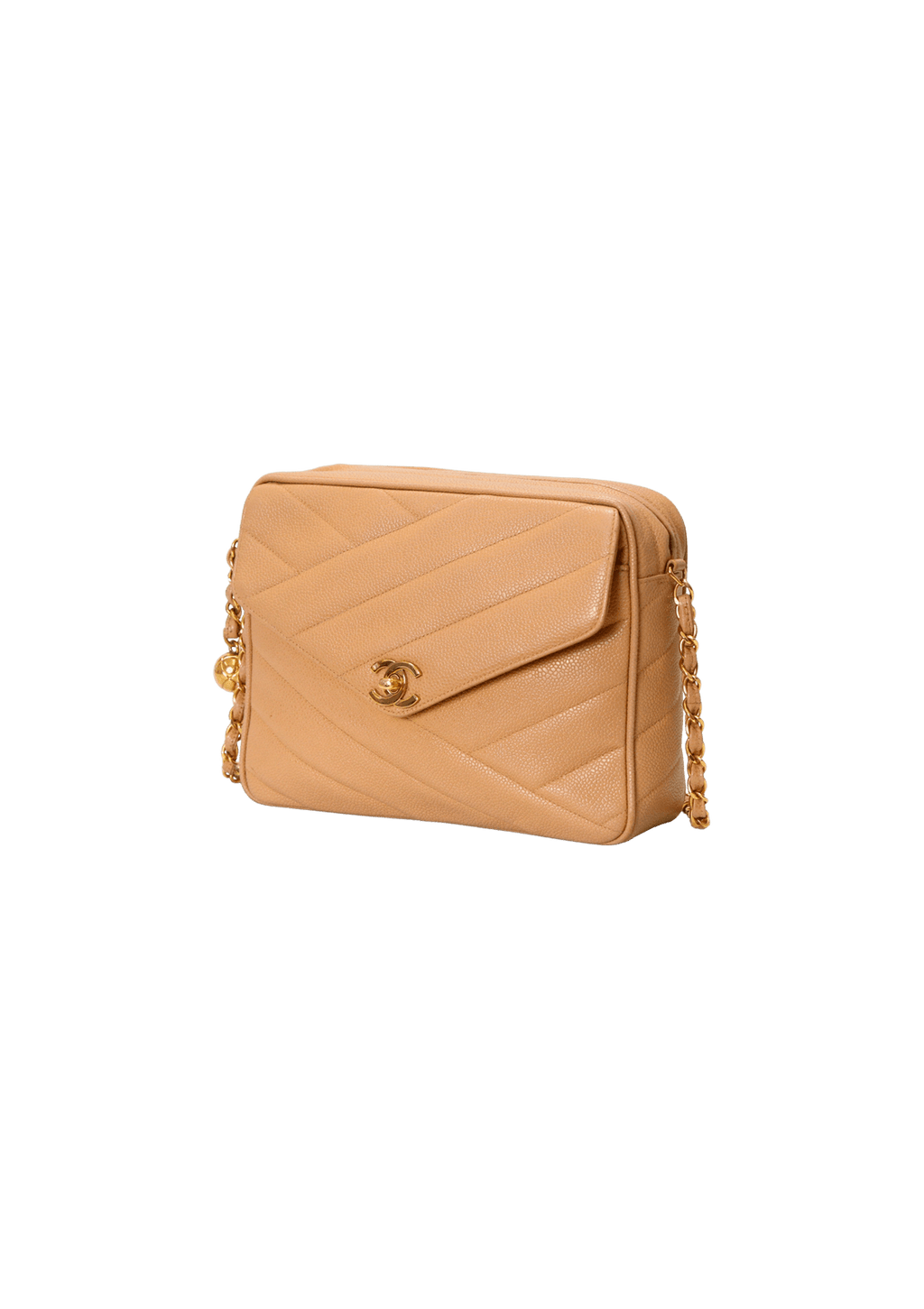 Bolsa Chanel Vintage Chevron Camera Bag Bege Original Gringa