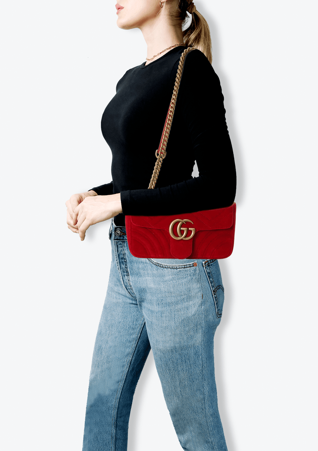 Bolsa Gucci vermelha veludo Marmont - Top Luxo