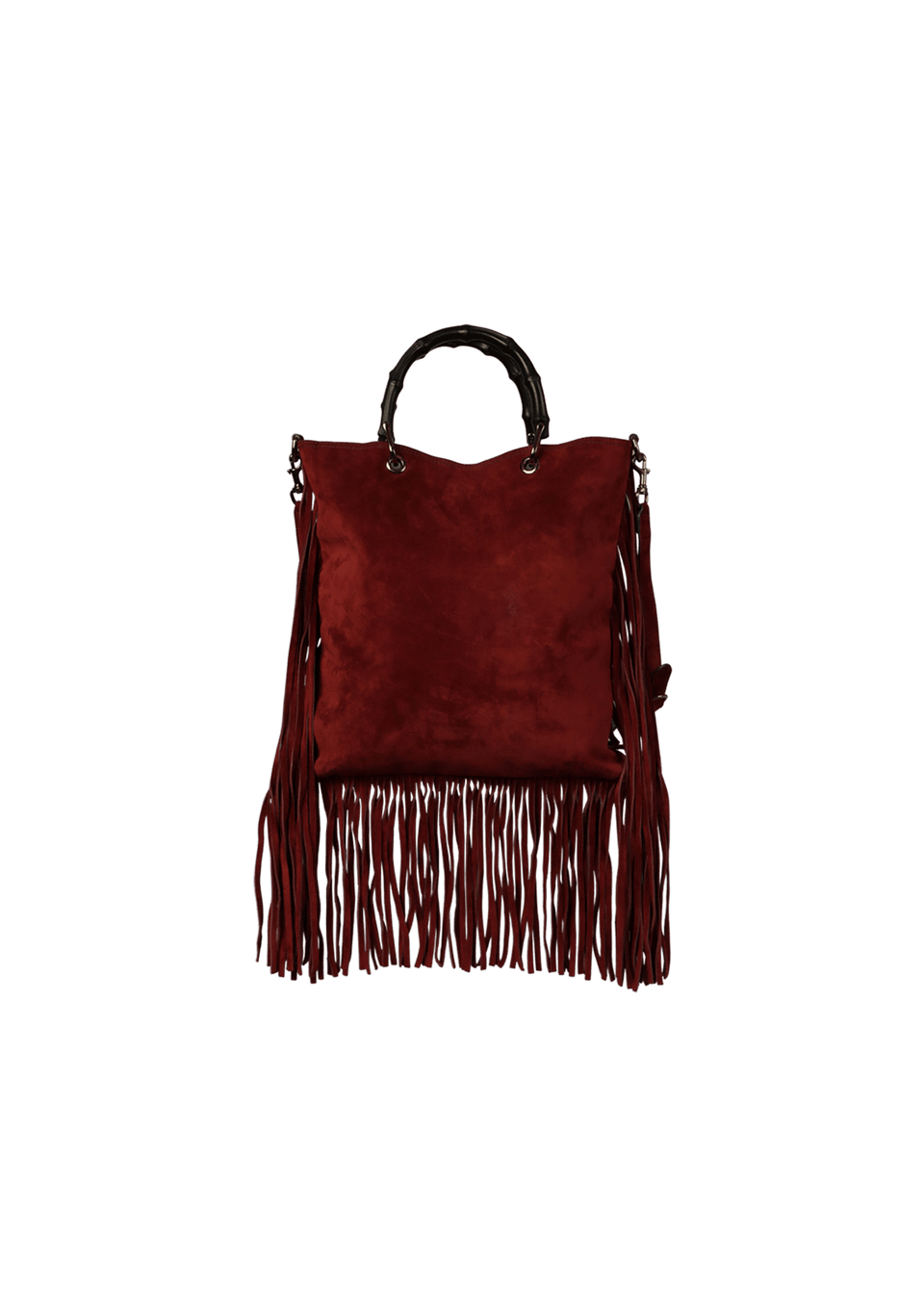 SUEDE BAMBOO FRINGE BAG