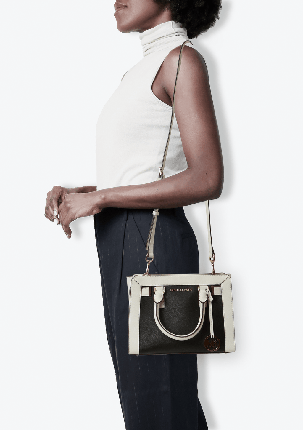 Bolsa Michael Kors Bicolor Saffiano Preto e Branco Original Gringa