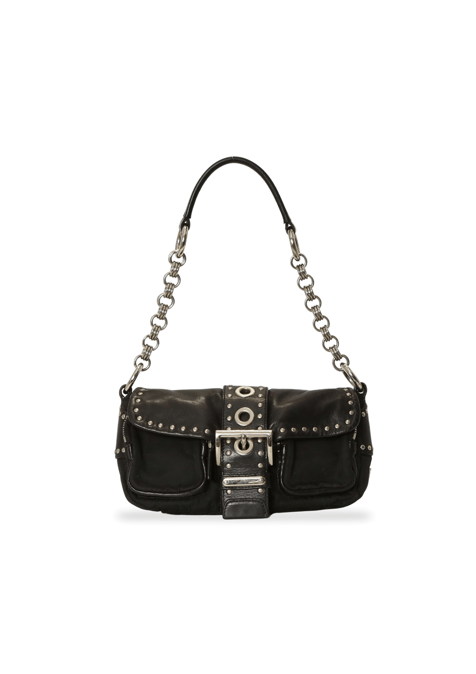 STUDDED TESSUTO FLAP BAG