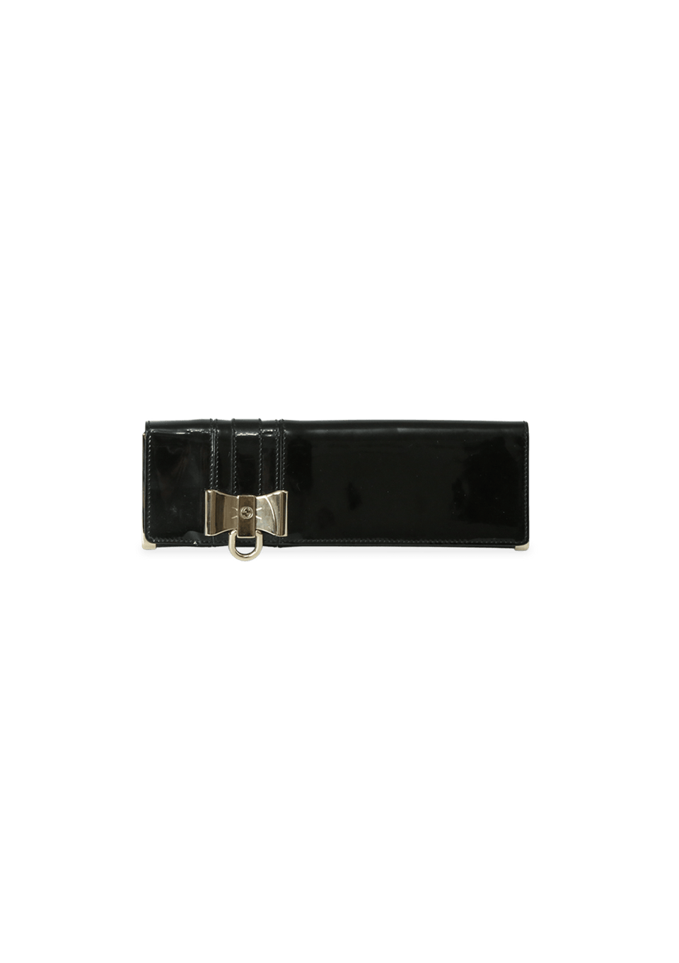 PATENT LEATHER ACCENT BOW CLUTCH