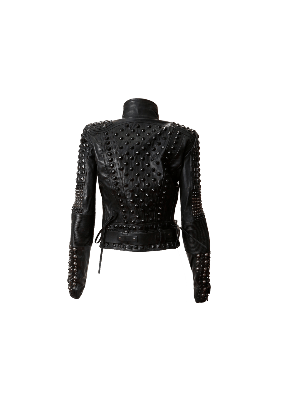 BLACK GOLD STUDDED LEATHER BIKER JACKET 32