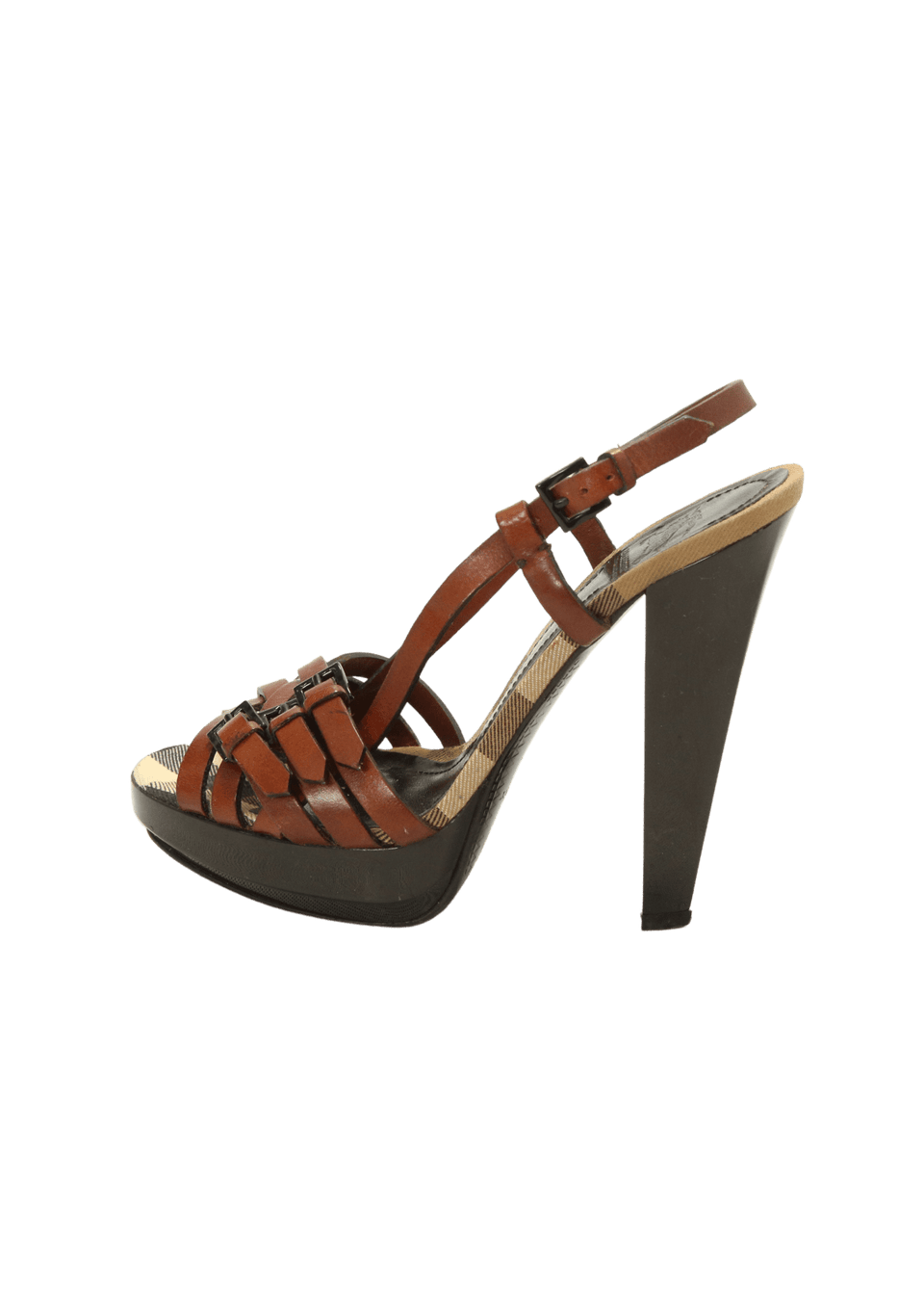CHECK LEATHER SANDALS 35