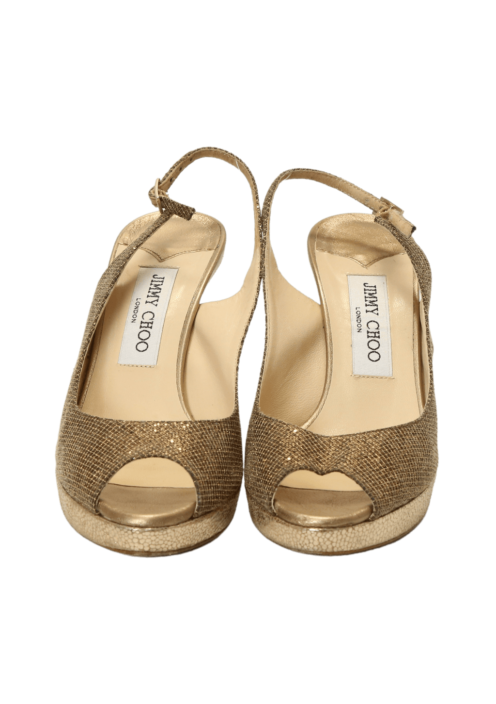 Scarpin Jimmy Choo Glitter Peep Toe 35 Dourado Original Gringa