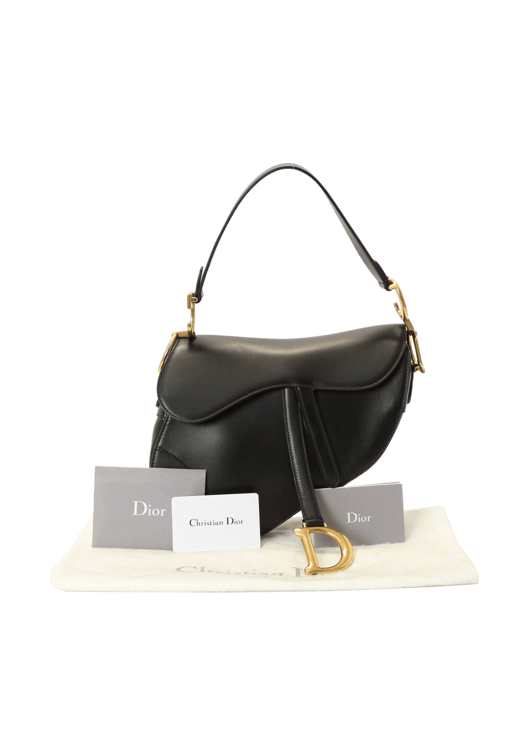 Shoulder Bag Christian Dior Leather Saddle Preto Original Gringa