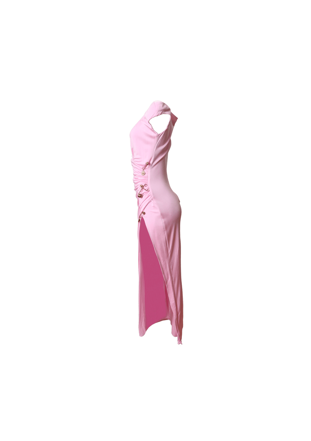 Vestido Versace Safety Pin Draped Long Dress 38 Rosa Original Gringa