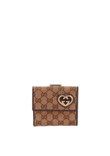 GG CANVAS LOVELY HEART FRENCH FLAP WALLET
